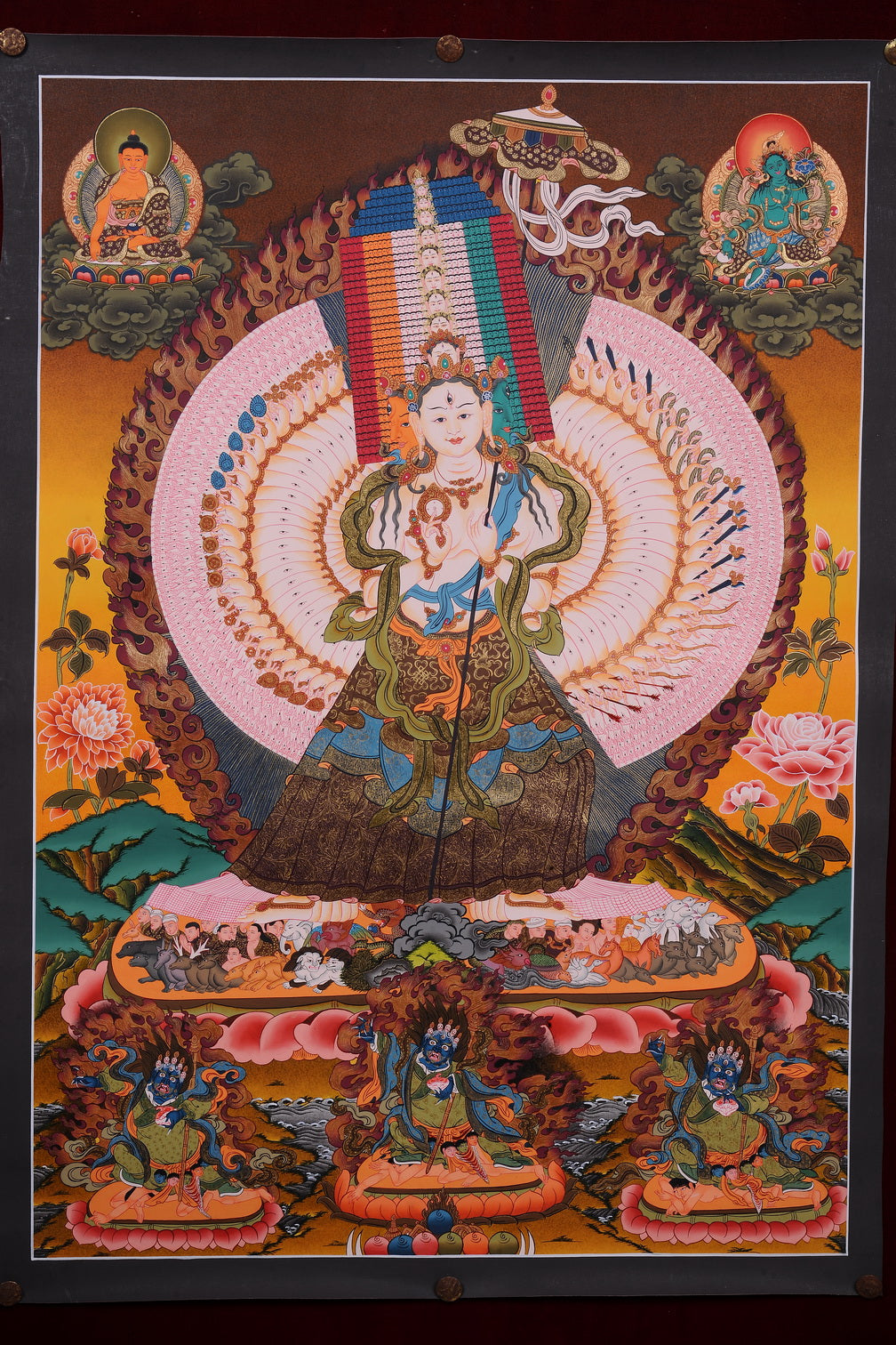 Embrace Divine Feminine: Exquisite White Tara Thangka with Shakyamuni & Green Tara (81x57 cm)