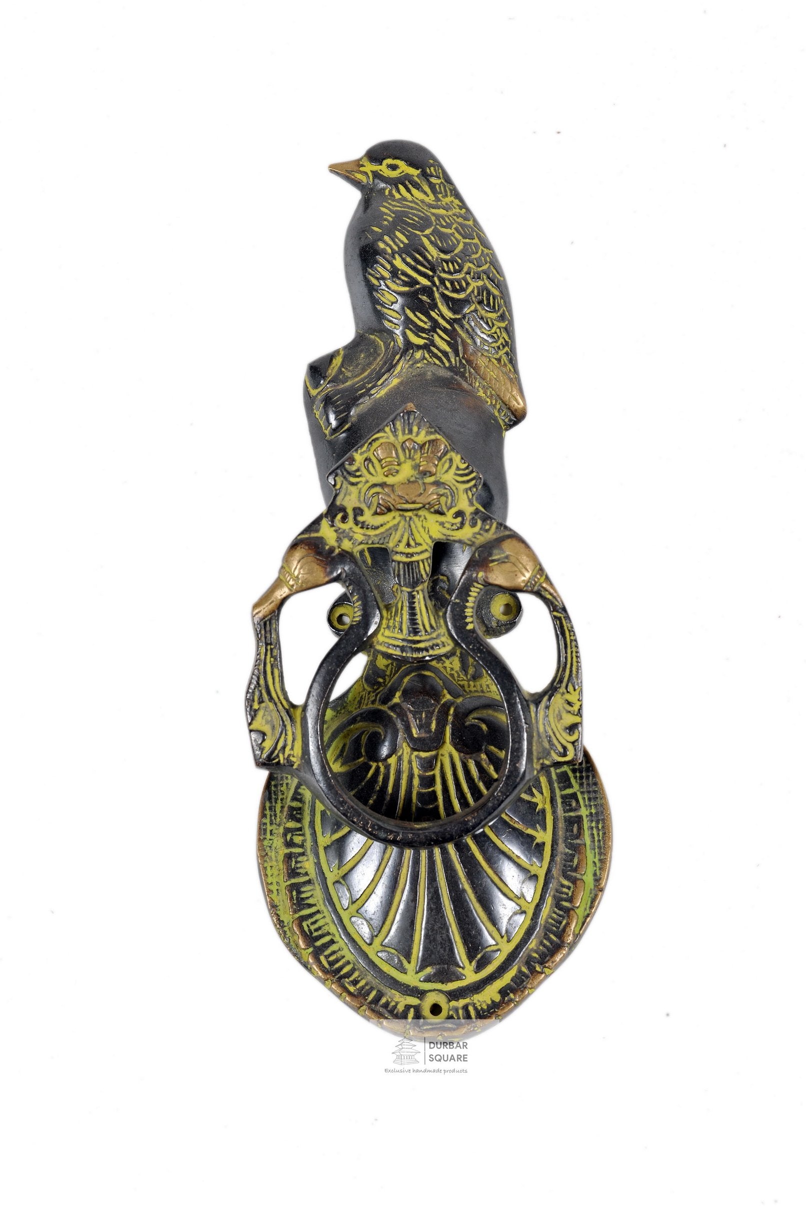 Handcrafted sparrow bird door knocker with detailed feather relief and bronze-antique finish