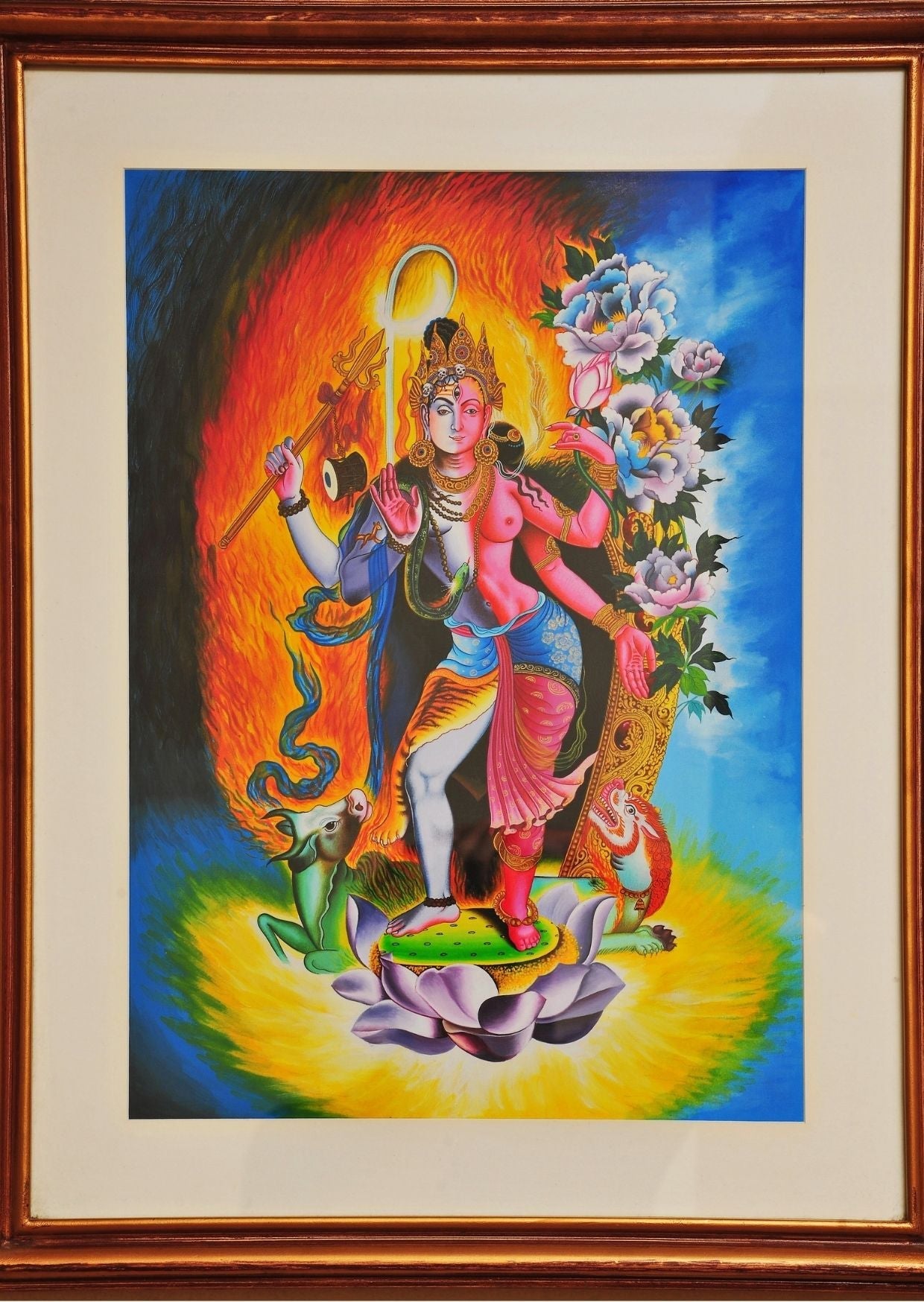 Hand-painted Ardhanarishwar painting showing the half-Shiva, half-Parvati figure