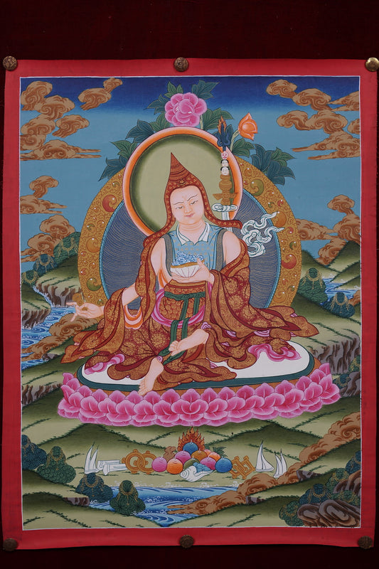 Enlightenment Blooms: Exquisite Guru Rinpoche Thangka (60x45 cm)
