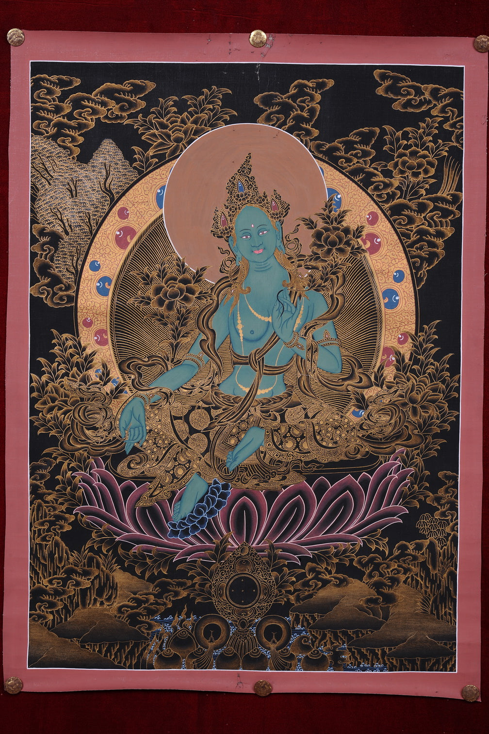 Embrace Swift Liberation: Exquisite Green Tara Thangka (64x46 cm)
